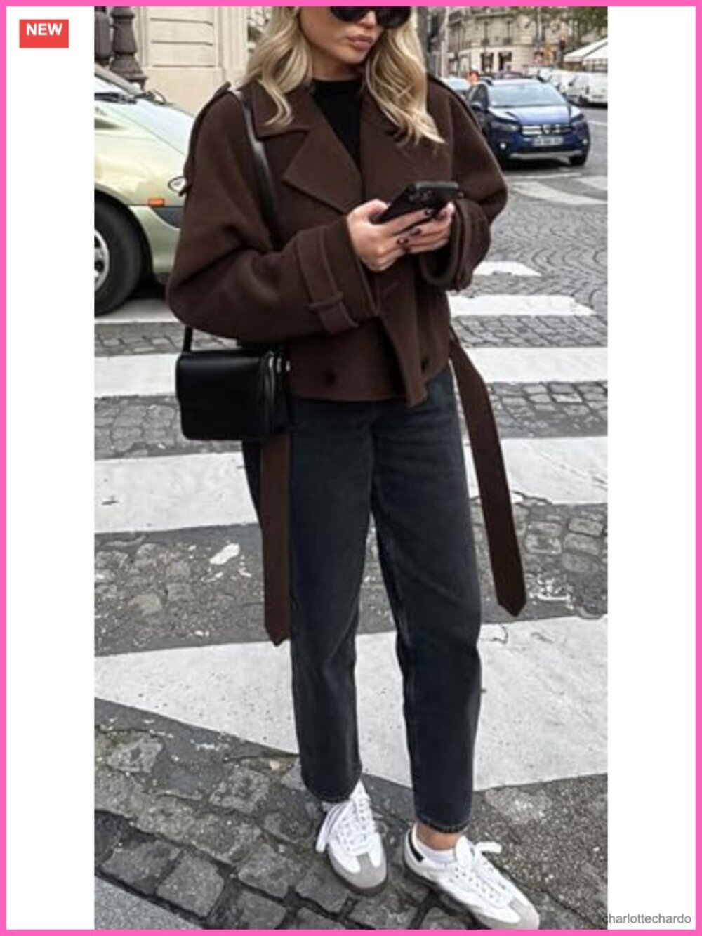 Crop Wool Pea Coat Women Notch Lapel Double Breasted Short Winter Jacket Casual - Picture 3 of 6